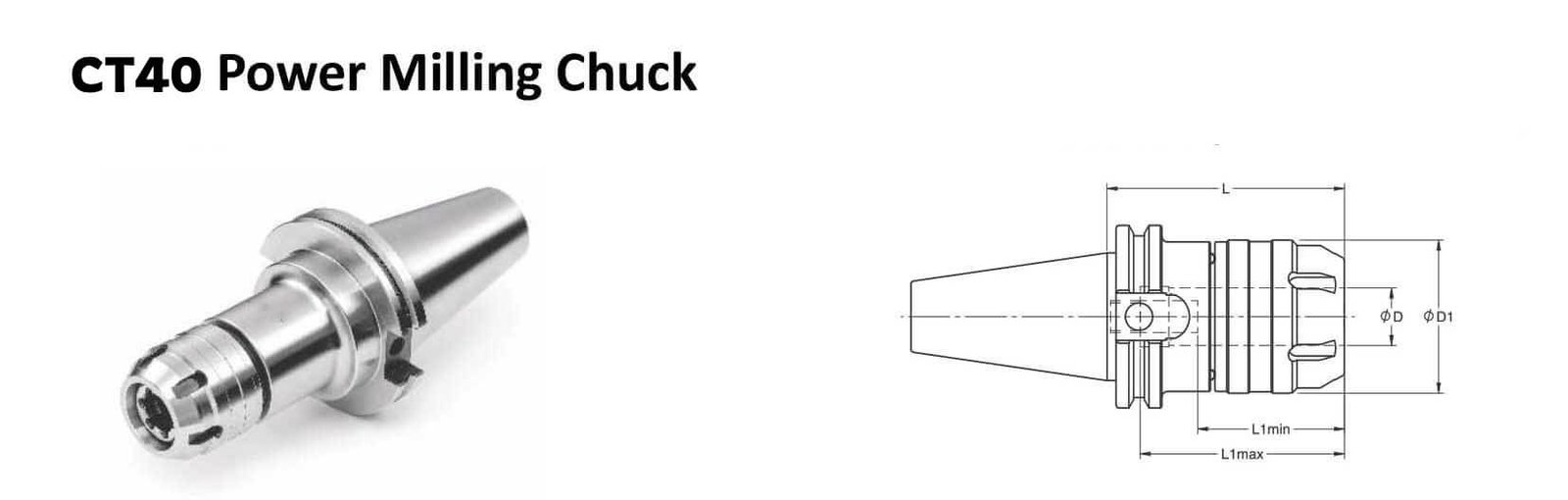 CT40 C 0.750 - 3.25 Power Milling Chuck (Balanced to 2.5G 25000 rpm)